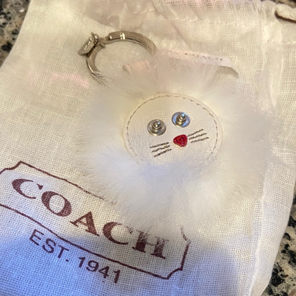 Coach NWT Leather&Fur Lion Bag Charm/Keyfob